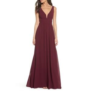 Lulus V-Neck Chiffon Dress Gown A-Line X-Small Burgundy NEW Maxi Formal Wedding